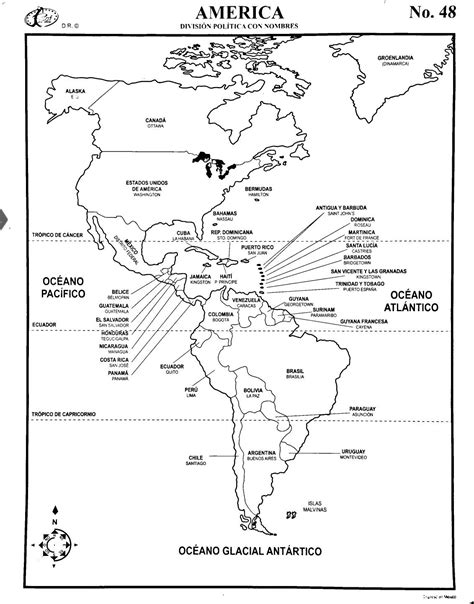 Mapa De América Con Nombres Blanco Y Negro Colorear Geography Map