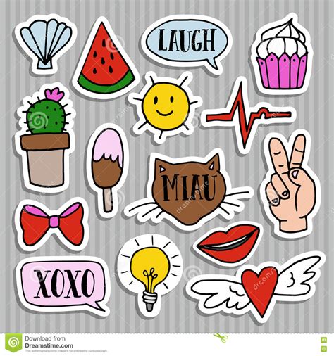 Set Of Fashion Patches Badges Pins Stickers Cool