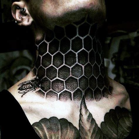 Black and white designer tattoo on neck. Pin on Inked