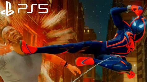 Spider Man Miles Morales 2099 Suit Free Roam Gameplay Ps5 60fps Youtube