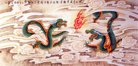 Dragons Play With A Pearl Of Lightning Chinese Painting