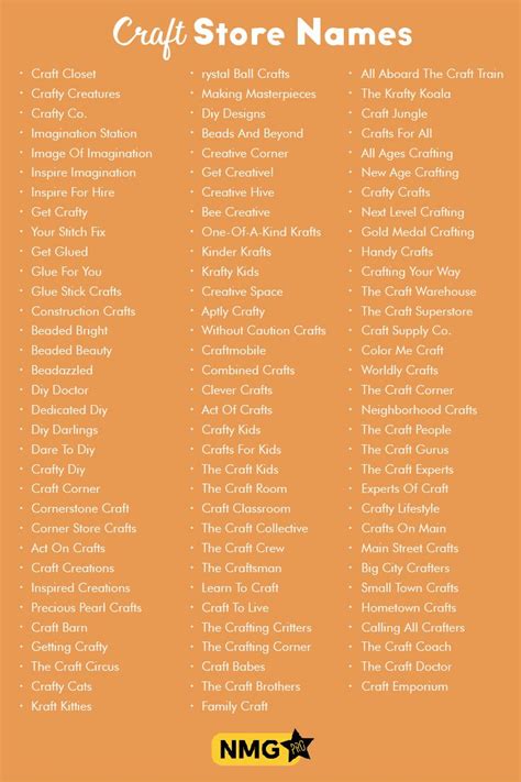 An Orange Background With The Words Craft Store Names