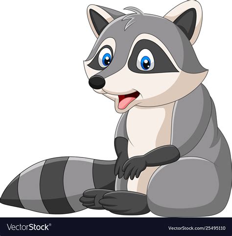 Cute Raccoon Cartoon On White Background Vector Image
