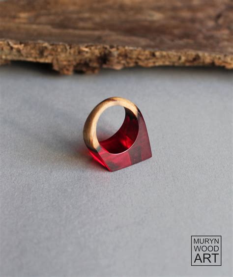 Carmine Epoxy Ring Elegant Wood Ring Epoxy Wood Resin Wood Etsy Wood Resin Jewelry Wood
