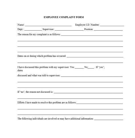 printable employee complaint form template