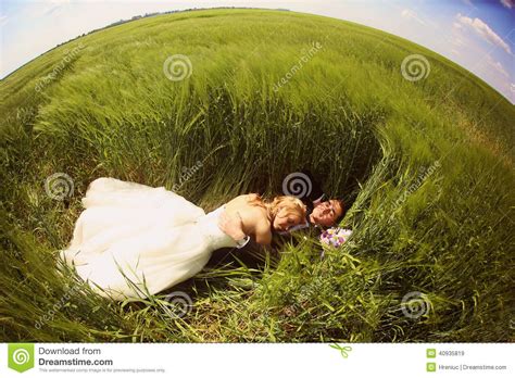 Bride And Groom Having Fun On The Fields Stock Image Image Of Girl
