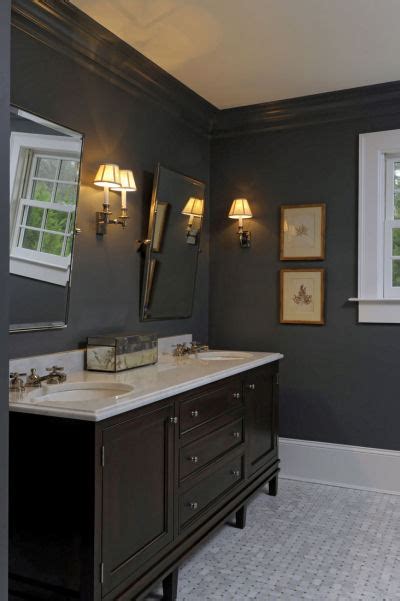A grey bathroom tile is also popular among the homeowner. Brown Double Vanity - Traditional - bathroom - The Banks ...