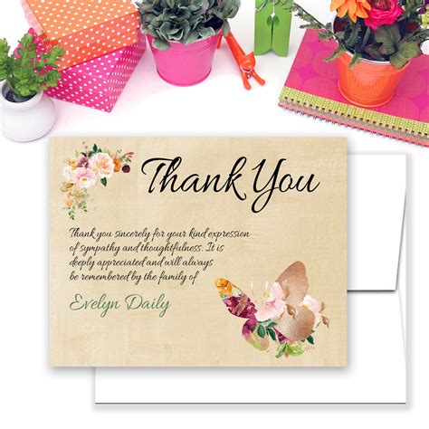 Personalized Sympathy Acknowledgement Cards Funeral Thank You Cards