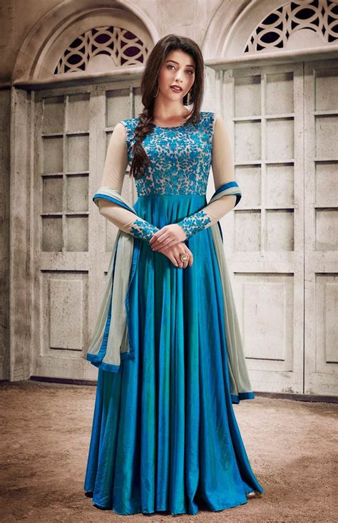 Trendy prussian blue partywear anarkali suit with floral. Pin by Gravity Fashion on Anarkali Suits | Designer party wear dresses, Party wear dresses ...