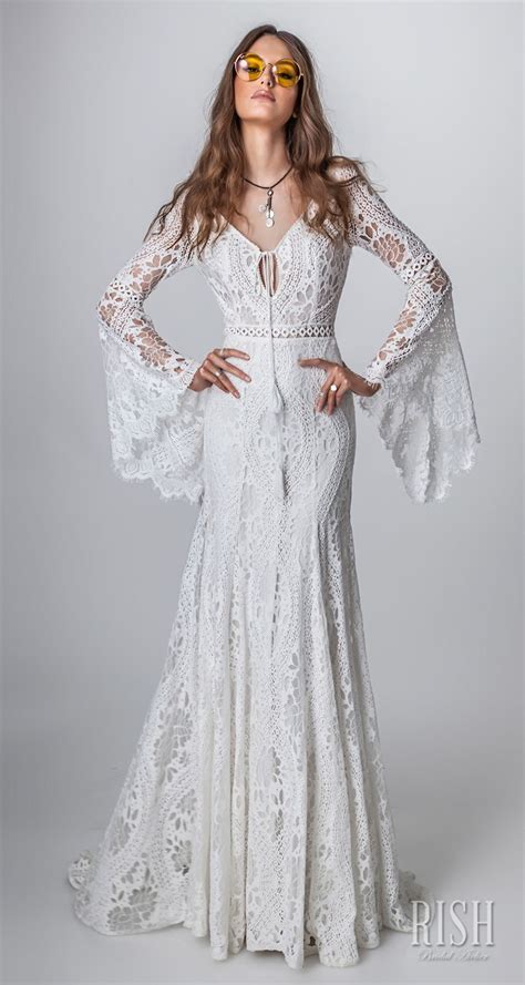 This soft and luxurious lace wedding dress features a sleek silhouette that epitomizes timeless beauty and effortless grace. Rish Bridal 2018 "Sun Dance" Collection — Boho Chic ...