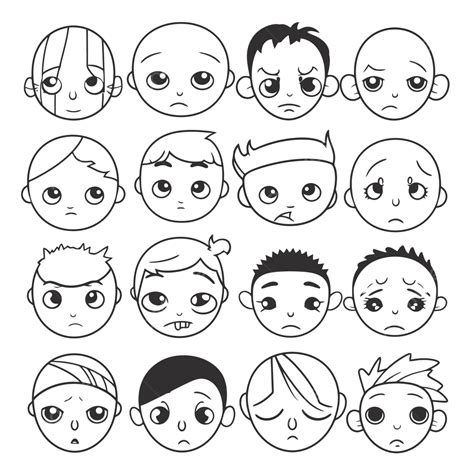 Cartoon Faces For Children Outline Sketch Drawing Vector Heads Drawing