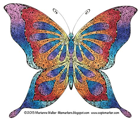These easy printable butterfly coloring pages not only help develop your child's motor skills, creativity and sense of colors, but can lead to a lesson on butterflies. I Like Markers: Coloring a stylized butterfly