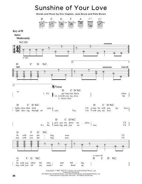 Your song is considered under rock genre. Sunshine Of Your Love by Cream - Guitar Lead Sheet ...