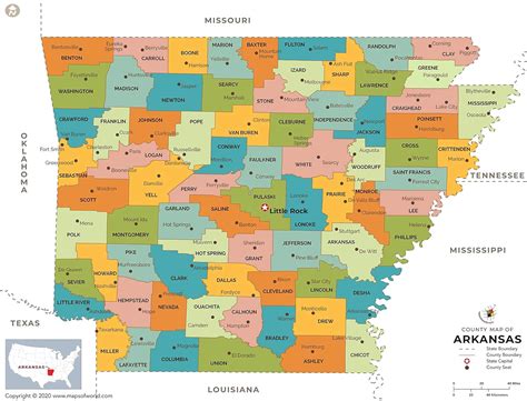 Arkansas State Wall Map With Counties 48w X 366h