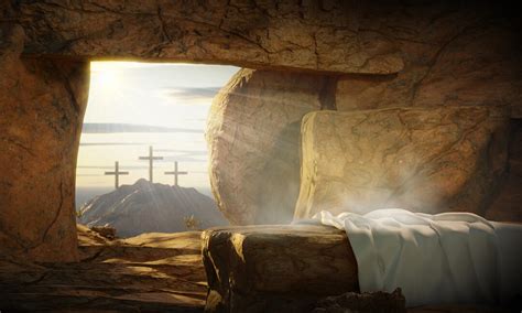 Crucifixion And Resurrection He Is Risen Empty Tomb Of Jesus With