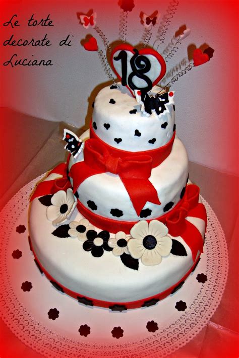 Che il tuo possa essere un lungo viaggio verso la luce. le torte decorate: torta 18 anni in bianco rosso nero