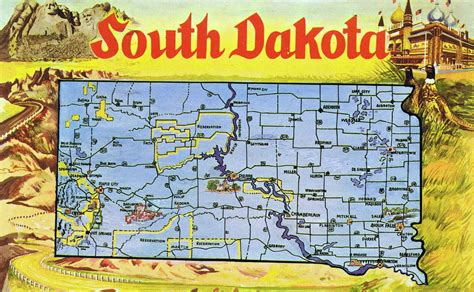 Large tourist illustrated map of South Dakota state | South Dakota