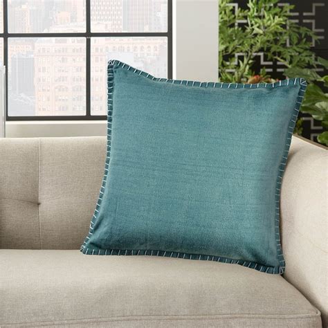 Lr Home Trendy Solid Teal Sea Green 24 In X 24 In Embroidered Edges