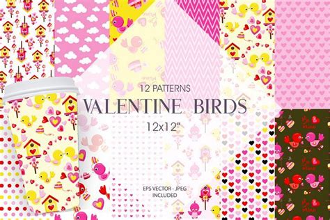 Valentine Day Love Birds Pattern Collection Vector Ai Valentine Day