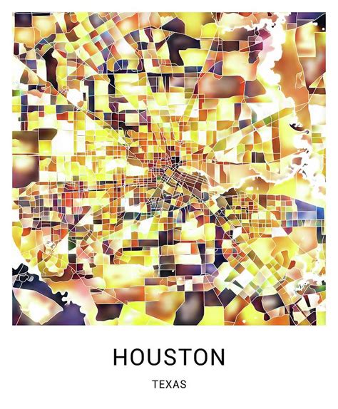 Houston Texas Named City Map Golden Yellow Digital Art By Stylish