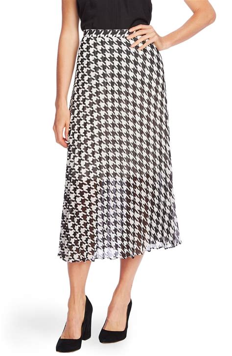 Vince Camuto Houndstooth Pleated Midi Skirt Nordstrom