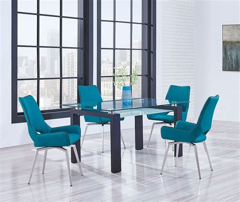 D646 Dining Room Set W Turquoise Swivel Chairs By Global Furniture