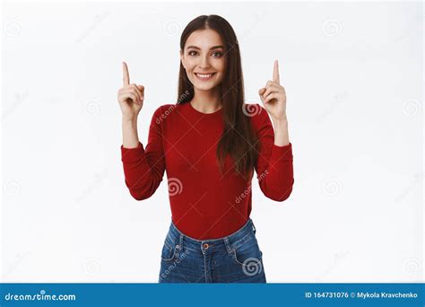 Cheerful Attractive Glamour Brunette Caucasian Girl In Red Sweater
