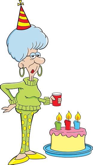 Cartoon Senior Lady With A Birthday Cake Arte Vetorial De Stock E