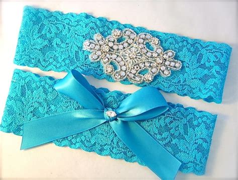 Items Similar To Turquoise Aqua Blue Stretch Lace Wedding Garter Set