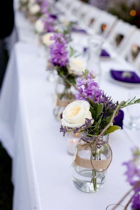 Purple Rustic Wedding Centerpieces With Mason Jars And Burlap Elegant