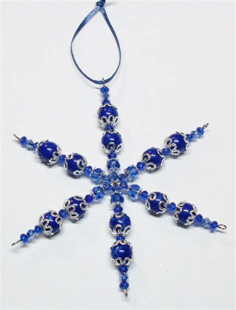 Handmade Beaded Snowflake Ornament In Cobalt Blue And Silver 4 Etsy