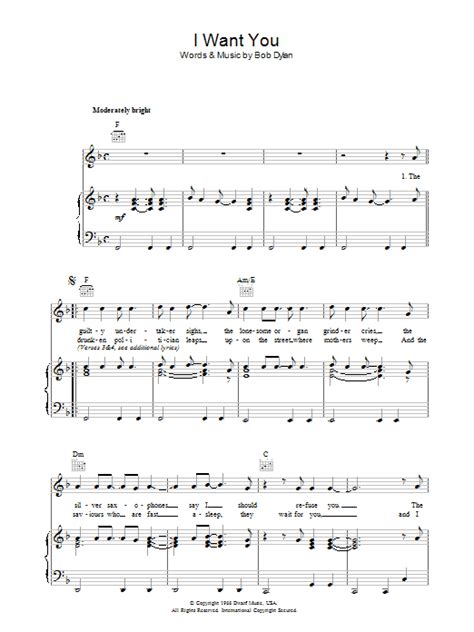 Bob Dylan I Want You Sheet Music PDF Notes Chords Rock Score