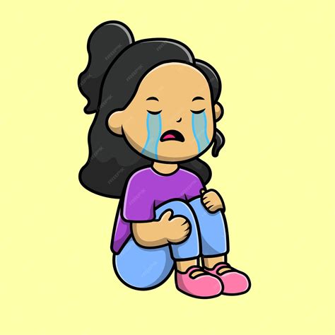 linda chica llorando dibujos animados vector icono ilustración vector premium