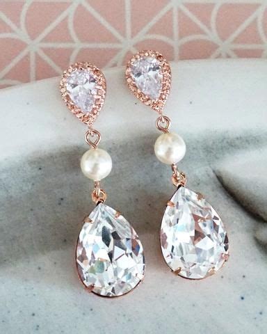 Swarovski Crystal Teardrop Earrings In Rose Gold Bridal Earrings