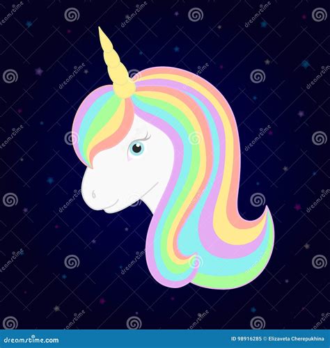 Cute Unicorn Vector Unicorn Head With Beautiful Rainbow Mane And Horn