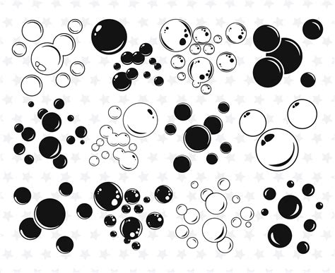 Black And White Bubbles Are Flying In The Air With Stars Around Them On A White Background