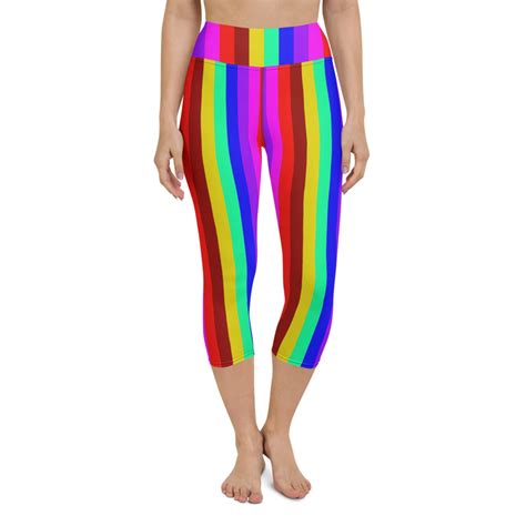 1 Rainbow Stripe Yoga Capri Leggings Gay Pride Womens Capris Soft Tigh Heidi Kimura Art