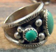 Item T Navajo Stone Variscite Decorated Silver Drops Rings By V