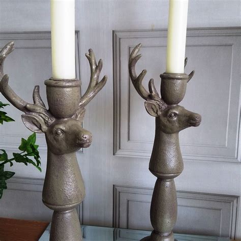 Stag Candlestick Candle Holder Antlers H30cm Vintage Chic Home T New