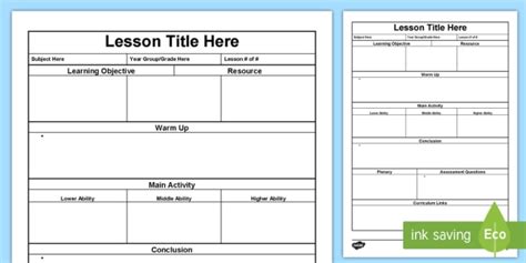 Activity Lesson Plan Template Twinkl Teacher Made