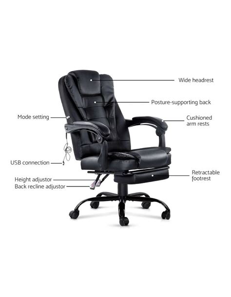 artiss pu leather 2 point massage office chair in black myer