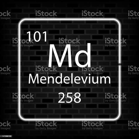 Simbol Neon Mendelevium Unsur Kimia Dari Tabel Periodik Ilustrasi