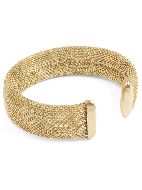 Polished Gold Plated Mesh Stainless Steel Cuff Bracelet 17mm 75