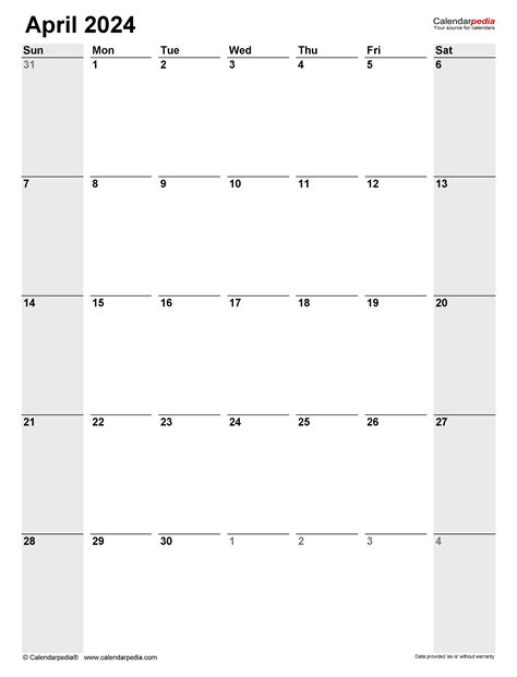 April 2024 Calendar Templates For Word Excel And Pdf