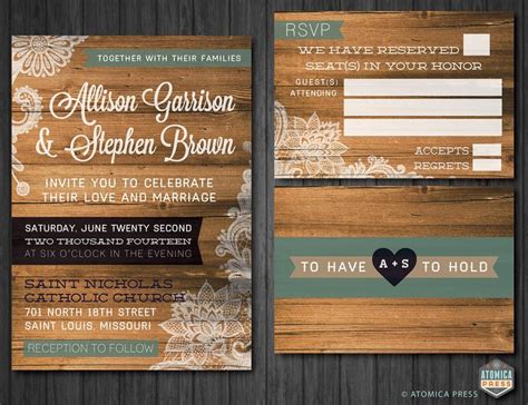 Diy Printable Rustic Barn Wood Lace Wedding Invitationrsvp Card