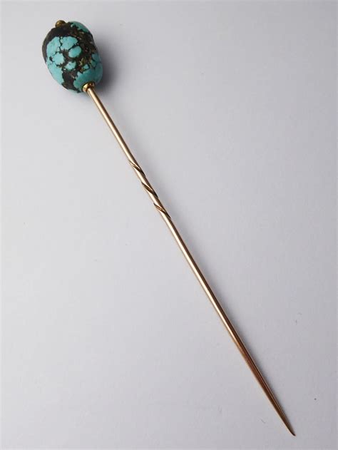 Large Antique Victorian 9ct Gold And Turquoise Gents Cravat Tie Stick Pin