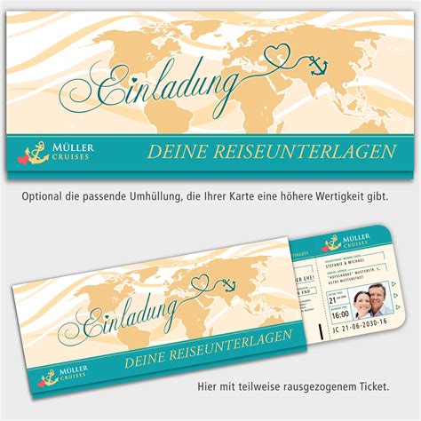 Finden sie bei uns einladungskarten zur goldenen hochzeit in unterschiedlichen designs und farben. Tickethüllen Einladungskarten Hochzeit Schiffsticket ...