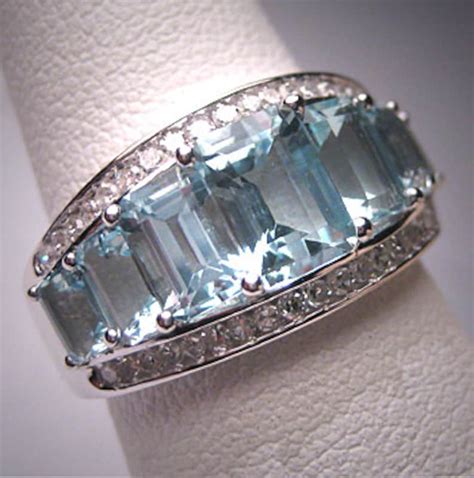 Vintage Aquamarine Diamond Wedding Ring Band White Gold 14k Etsy