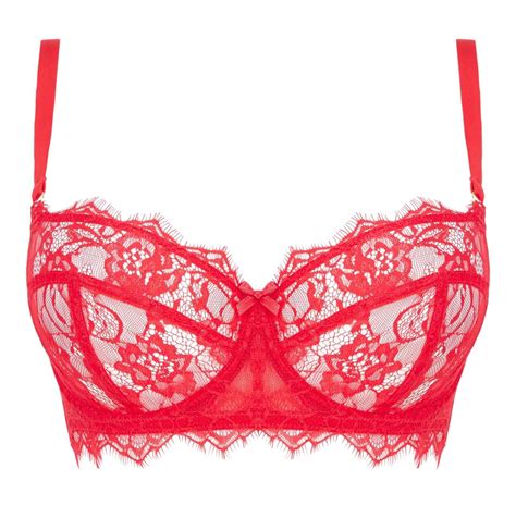 Figleaves Pulse Lace Bra Red Size 32e Underwired Balcony Sheer Lingerie