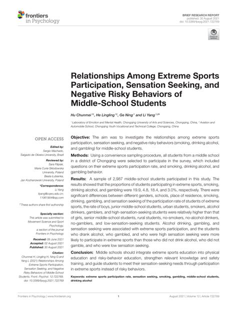 pdf relationships among extreme sports participation sensation seeking and negative risky